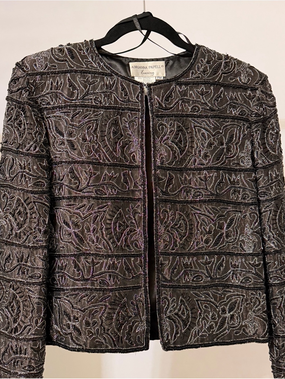 Adrianna Papell Black Beaded Open-Front Jacket